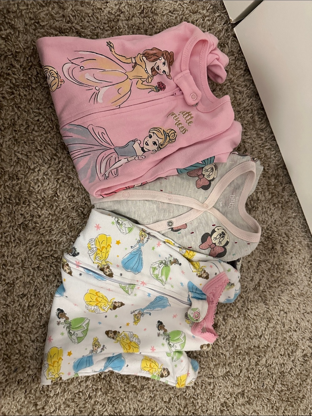 BUNDLE Disney Baby Pink and White Princess Baby Footies Pack  0-3 month bundle